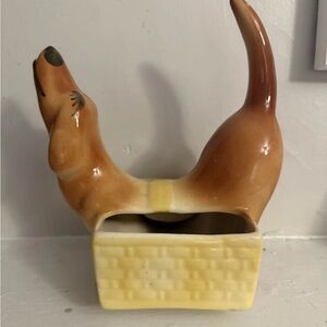 Vintage McCoy Dachshund Wiener Dog Ceramic Dresser Caddy Valet Planter